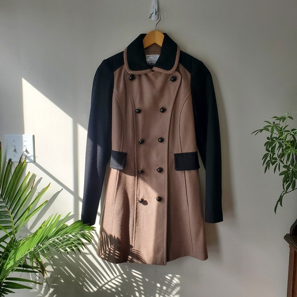 Womens wool pea coat in tan and black US XS - Picture 1 of 5